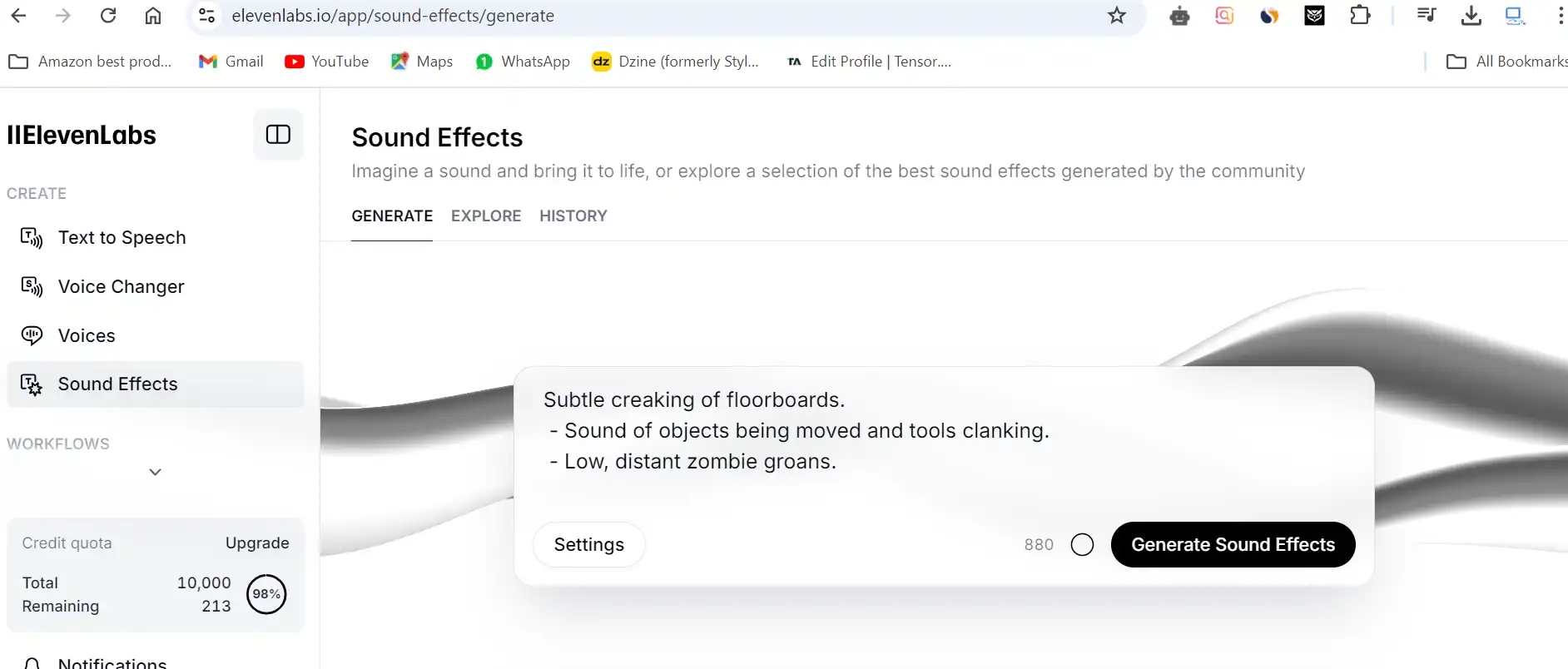 how to generate sound effects from text in eleven labs