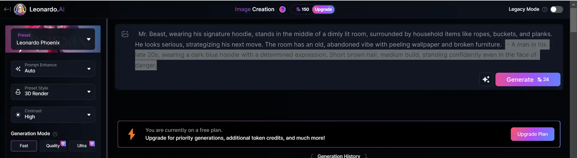 example of a consisten prompt in leonardo